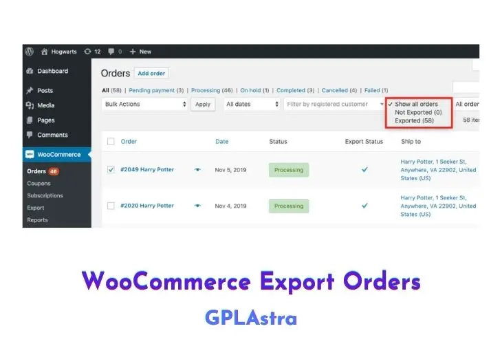 woocommerce export orders